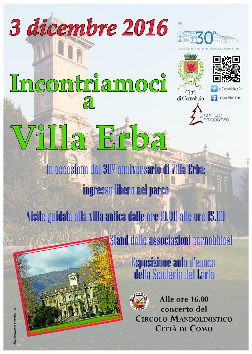 "Incontriamoci a Villa Erba" un appuntamento in collaborazione con il #ComunediCernobbio sabato 3 dicembre 2016. Vi aspettiamo!