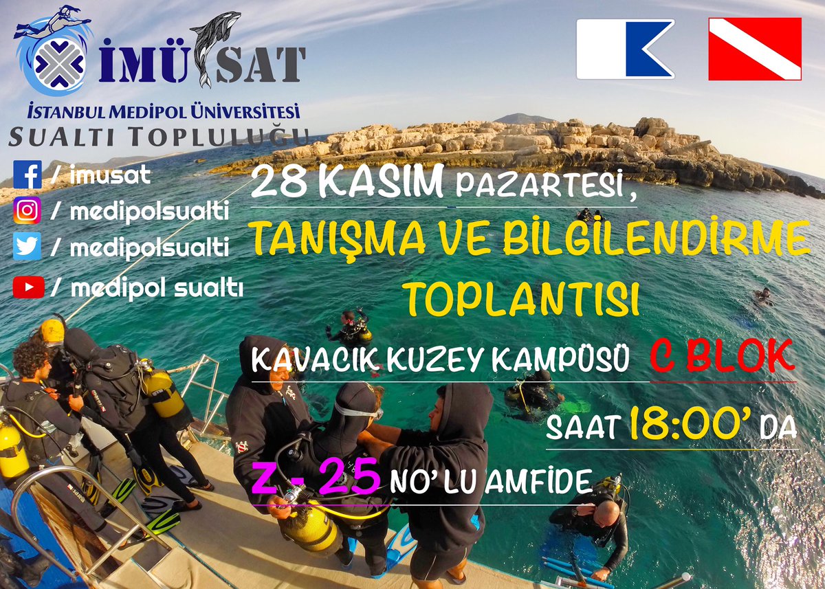 Dalış hakkında veya klübümüzle ilgili soruların varsa, tüm üyelerimizi veya üye olmak isteyen arkadaşlarımızı toplantımıza bekleriz.