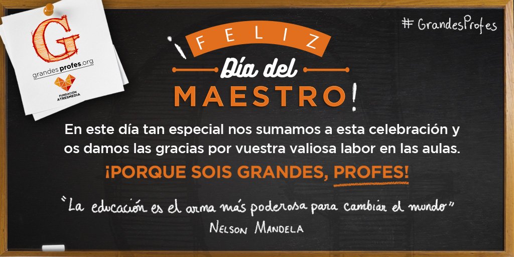 FundATRESMEDIA's tweet photo. ¡Felicidades Maestros! Nos unimos a esta celebración hoy y todos los días del año. Porque sois imprescindibles #DíaDelMaestro #GrandesProfes https://t.co/3erOTCZAu2