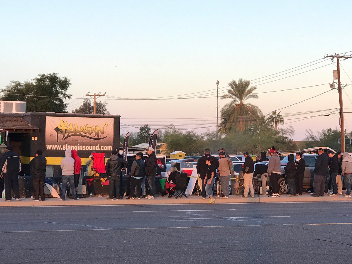 RFSoundLab's tweet photo. Huge line already in Mesa, AZ for the @SlanginSound annual #BlackFriday sale. Progressive Sales has the #miniSoundLab on hand for demos. https://t.co/ptRt8ElQU4