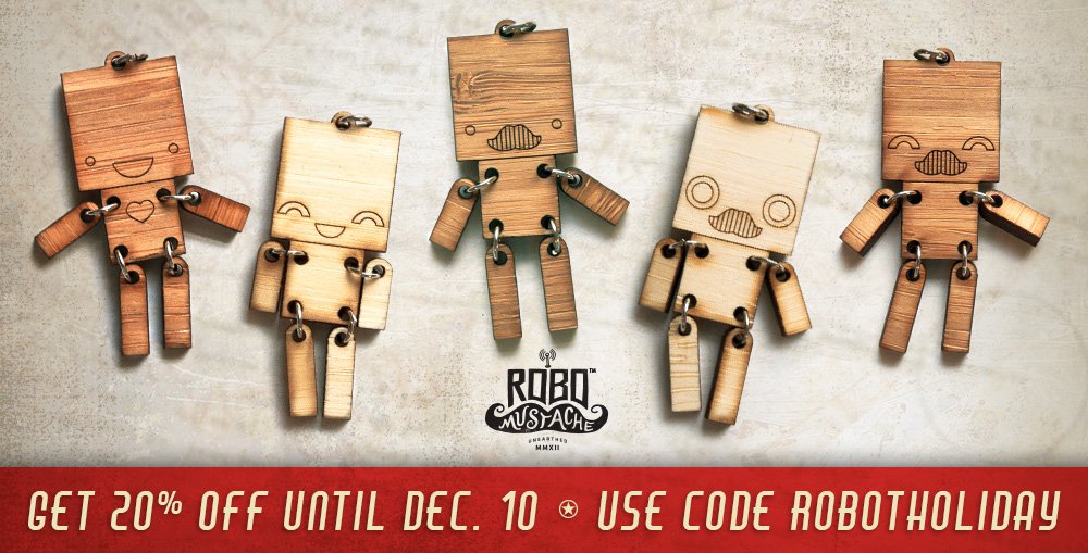 robomustache's tweet photo. Use code ROBOTHOLIDAY at checkout and get 20% off through Dec. 10. https://t.co/fpXhUkFp2D https://t.co/Y5KHghvONl