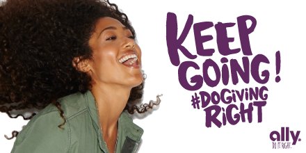 Ally's tweet photo. Don't stop now. We're still donating $5 to charity for Giving Back Month every time you use #DoGivingRight. https://t.co/zvEL6lamkW https://t.co/s8VDtslGaj