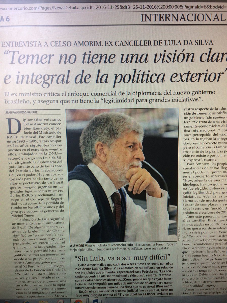 CHILE_21's tweet image. #forodelprogresismo @CHILE_21 en los medios. Entrevista a Celso Amorim