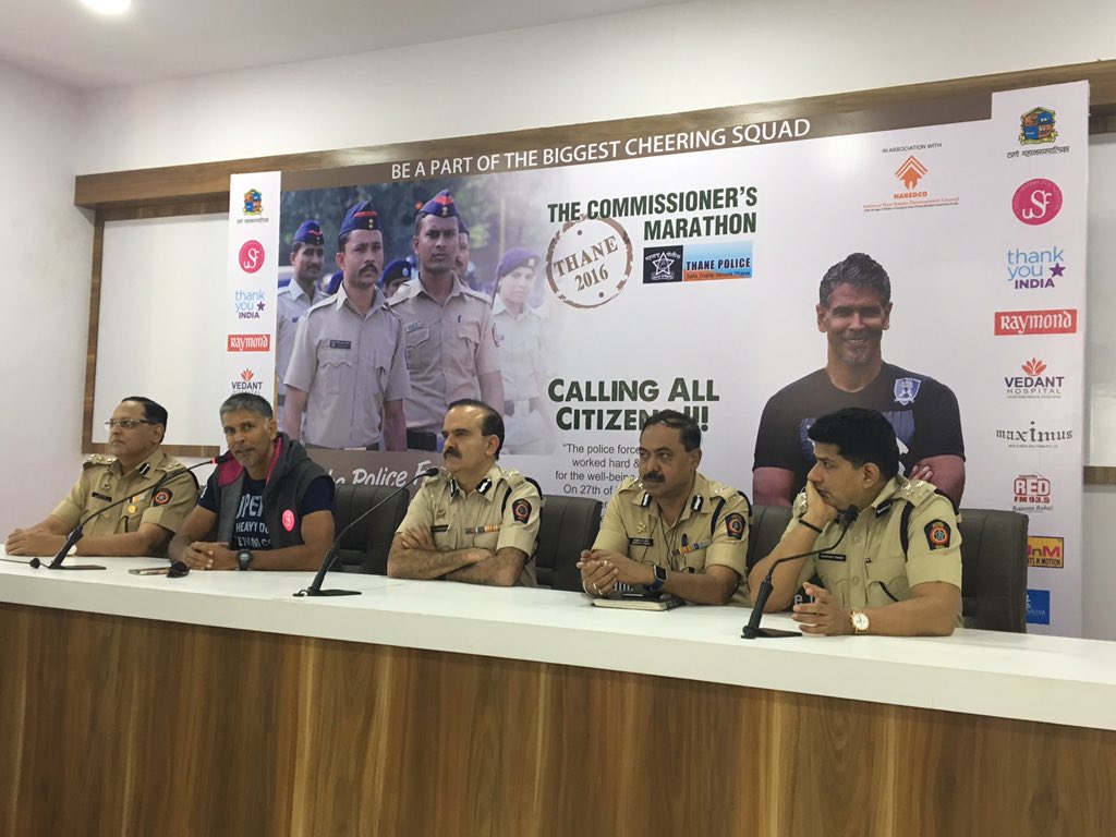 ThaneCityPolice's tweet photo. CP Mr Parambir Singh &amp; @milindrunning briefing the media about the upcoming 'The Commissioner's Marathon' scheduled on the 27th of November https://t.co/nOXEUjt65u