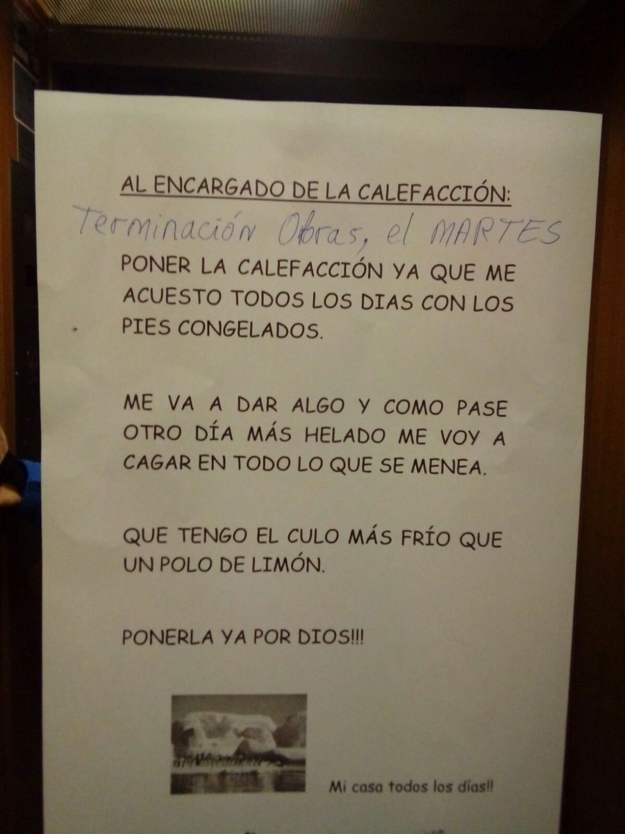 addela_mr's tweet photo. Cuando un vecino de mi piso se indigna porque aún no tenemos calefacción @davisu1998 @EmilioChana https://t.co/fbrEzLJNLN