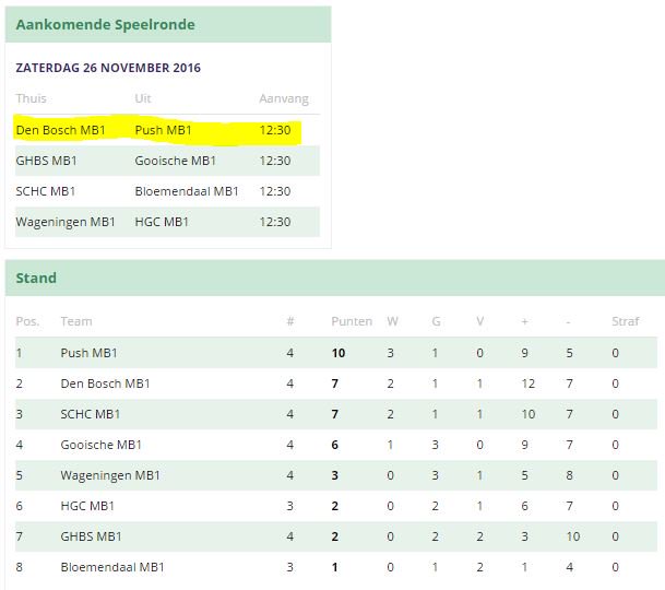 PushMB1's tweet image. Zaterdag 26 november 12.30 uur location Den Bosch: Push MB1 @PushMB1 (ranking 1) tegen Den Bosch MB1 @hcdbmb1 (ranking 2)!