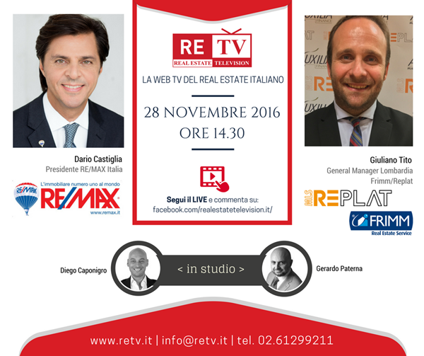 gerardopaterna's tweet photo. #franchisingimmobiliare #mls #agenteimmobiliare su #RETV con Dario Castiglia di #REMAX e Giuliano Tito di #Frimm e #Replat https://t.co/C1hutI5FXr