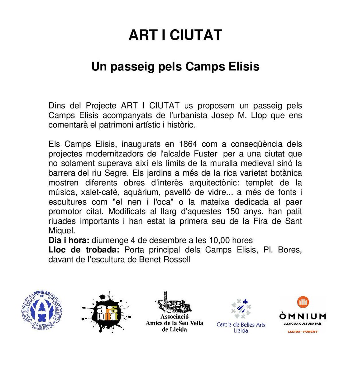ART I CIUTAT - Un passeig pels Camps Elisis 4/12 a les 10h #Lleida