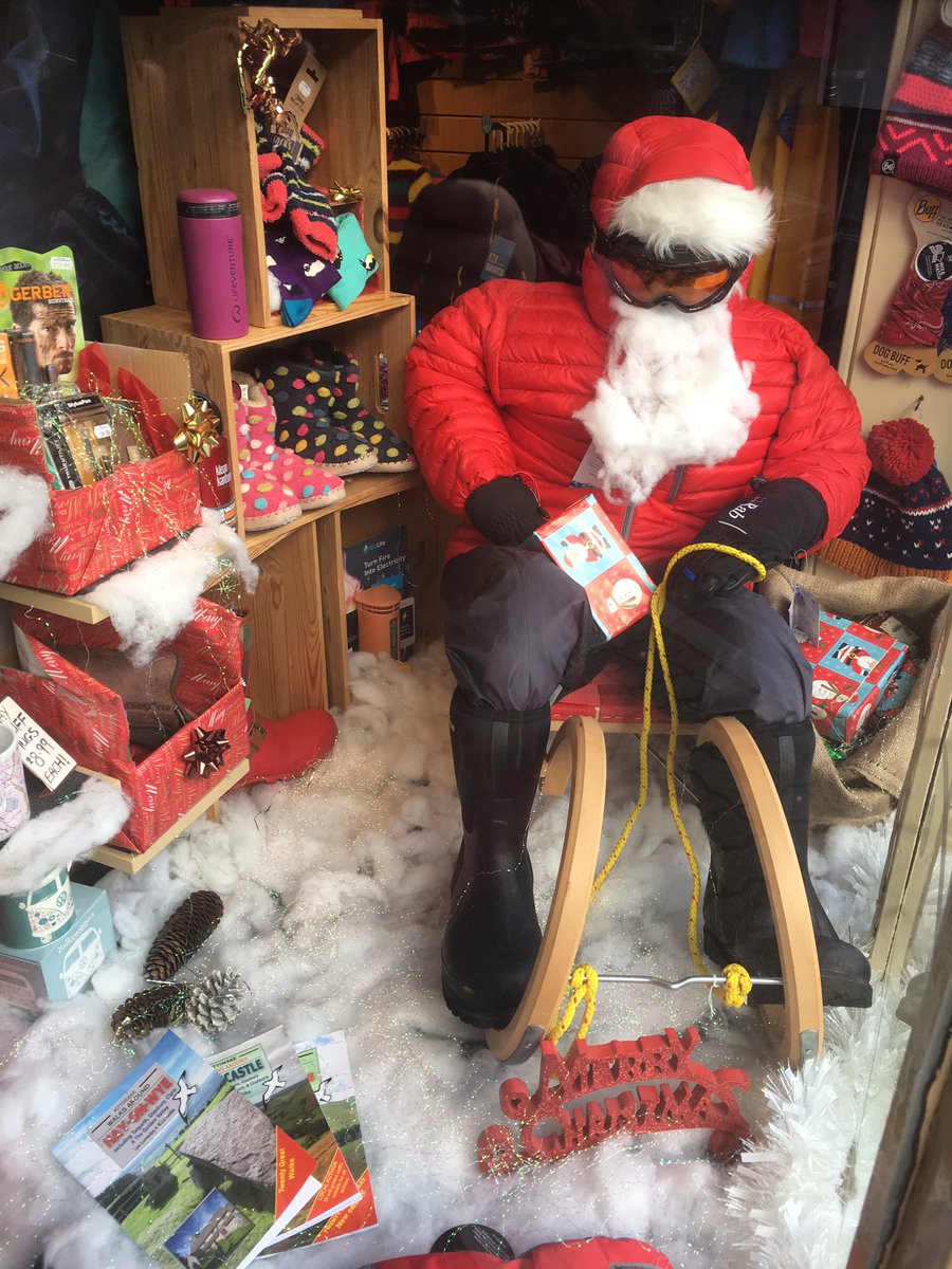 HayMarketsLtd's tweet photo. Last #hayonwye #ChristmasShopWindow for today... a be-wellied santa disappearing up a teeny tiny chimney at @PSMOutdoors #santasbeenonadiet https://t.co/Fx8HeDm8ZH