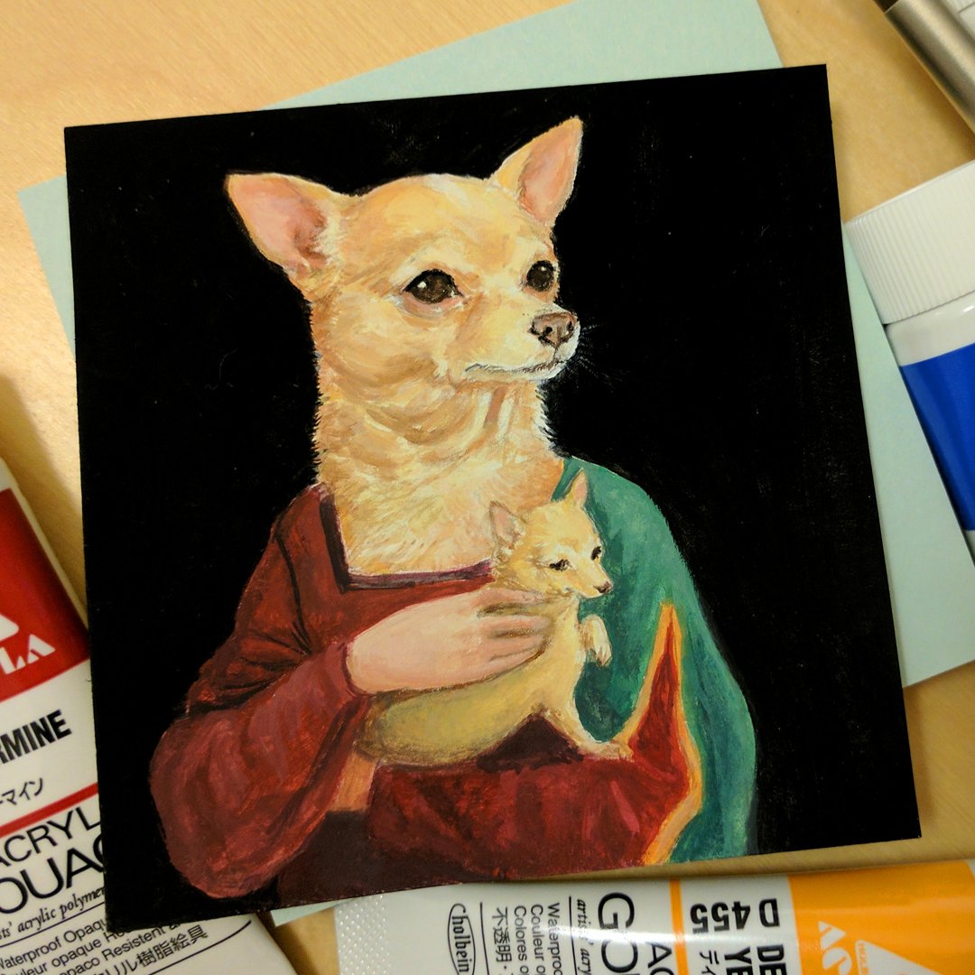 Lil painting for the annual Post it #artshow at <a href="/giant_robot/">Giant Robot</a> ! Check out the show on Saturday 12/3 #dogsoftwitter #giantrobot #postitshow