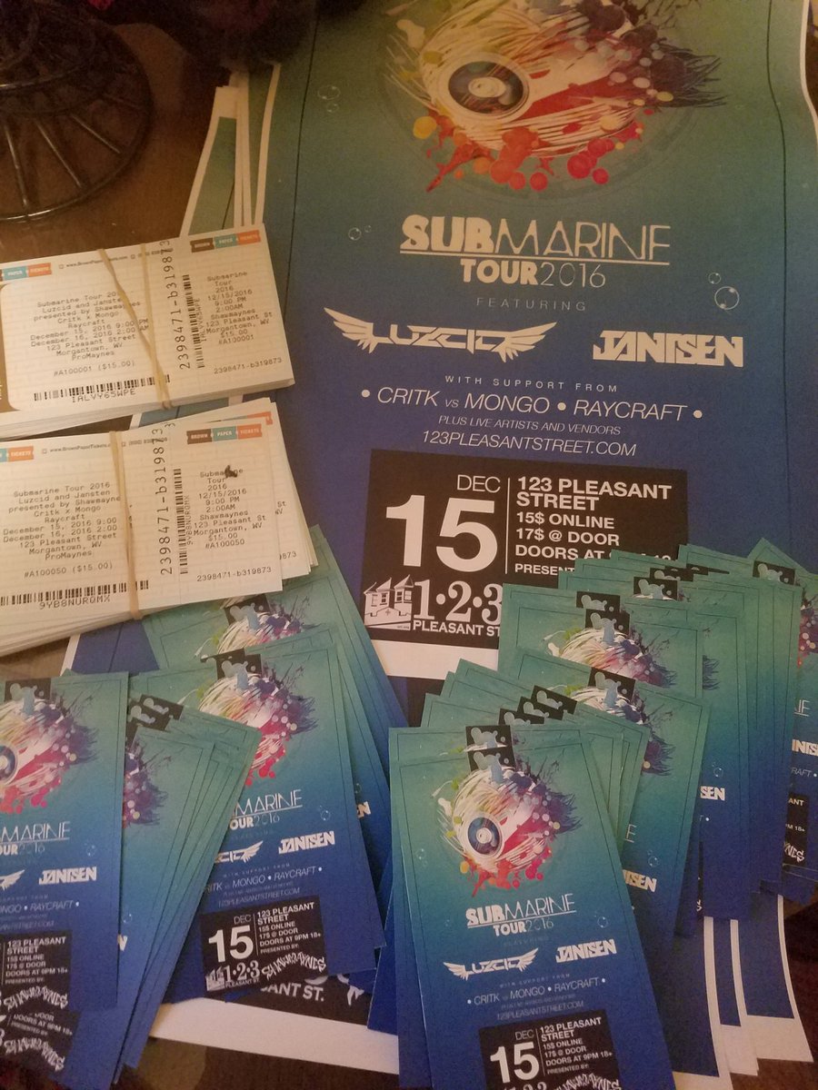 Shawmaynes's tweet photo. Hard copy #tickets only $15 for Submarine Tour ft @LuzcidMusic @jantsenmusic and #morgantown #WV own #critk #mongo #raycraft by @Shawmaynes https://t.co/CZZWrT7M6Q