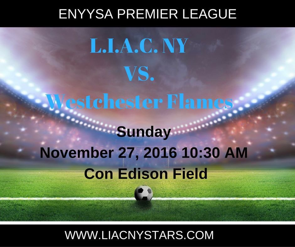This Sunday, November 27th, L.I.A.C. New York will take on the Westchester Flames

Time: 10:30 AM
Location: Con Edison Field
