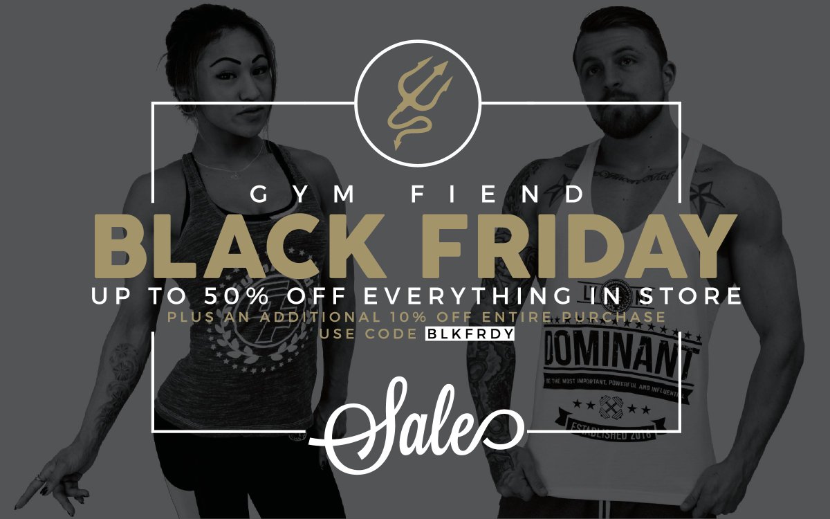 GymFiendApparel's tweet photo. Up to 50% Off everything in store! Plus10% off your entire order! Visit https://t.co/Zm7xRzt0po for more deals! #TGF #GymFiend #BlakeFriday https://t.co/VwlHsaL4e5