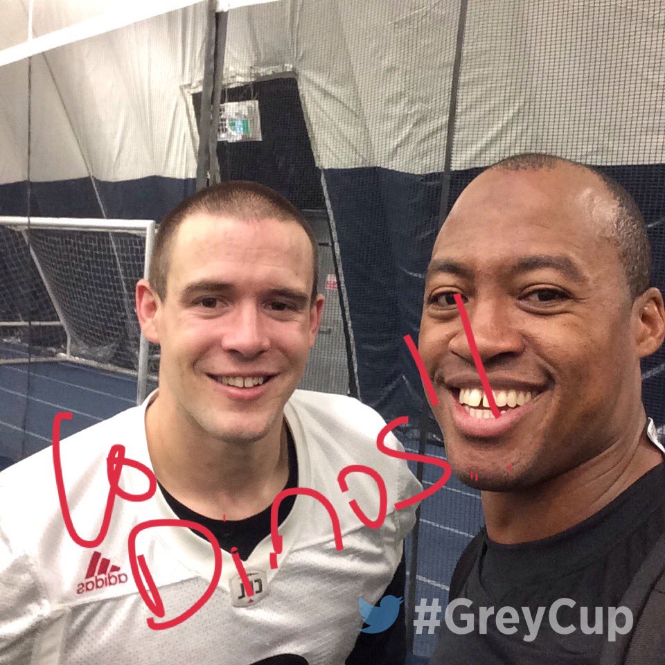 CFL's tweet photo. .@HenryBurris & Jake Harty showing some support for the @UCDinos on the #GCMirror
#GreyCup https://t.co/MAwu0mmDXf