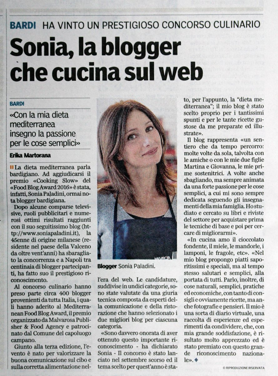 SoniaPaladini3's tweet photo. #soddisfazioni ...oggi sulla "Gazzetta di Parma" !
#FBA2016 #Malvarosa #tour #food #premio #SoniaPaladini
@malvarosaed @gazzettaparma https://t.co/RVd6yx059A