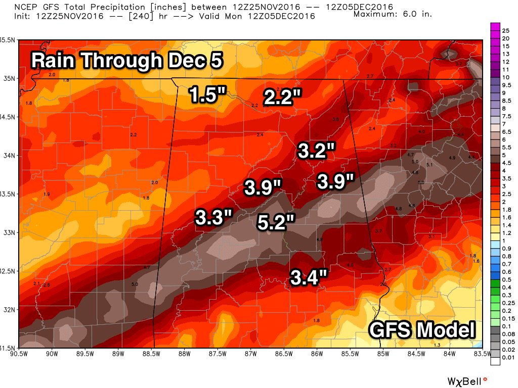 spann's tweet photo. New GFS run (12Z) still looks very wet next week. Good news for a parched state… https://t.co/ice3An84Oq