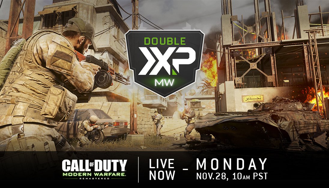charlieINTEL's tweet photo. Double XP is now live in #MWRemastered! Ends Monday. https://t.co/Wy7UOXw7YX https://t.co/cpggakILQT