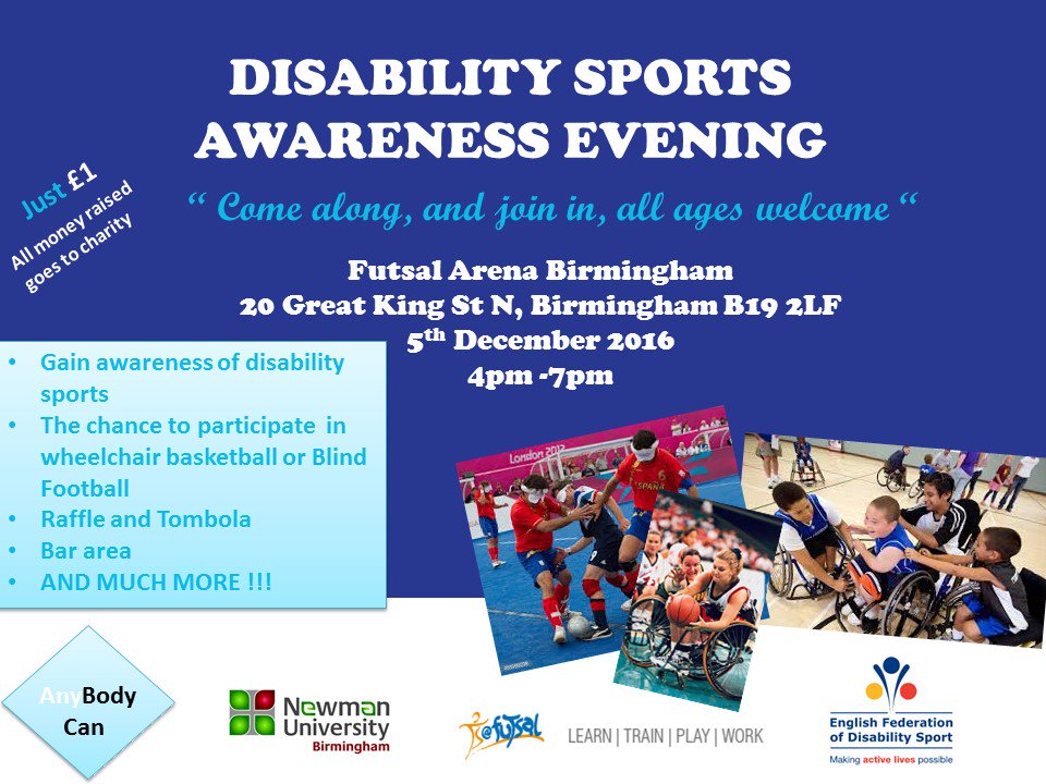 Disability Sports Awareness evening set taking place on Monday 5th Dec, it's a multisport taster event find out more bit.ly/2fZqEbY