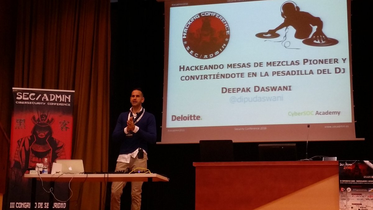 antoniojcaba's tweet image. Novena ponencia &quot;Hackeando mesas de mezclas Pioneer y convirtiéndote en la pesadilla del DJ&quot; en #secadmin2016 de la mano de @dipudaswani