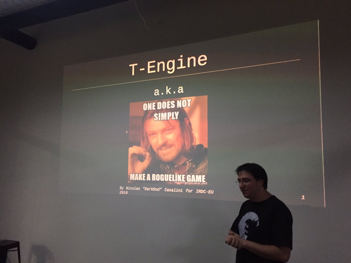 SYSF_sofia's tweet photo. @darkgodone is presenting T-Engine on SYSF! #gamedev #roguelike https://t.co/vM4F0LyaNd