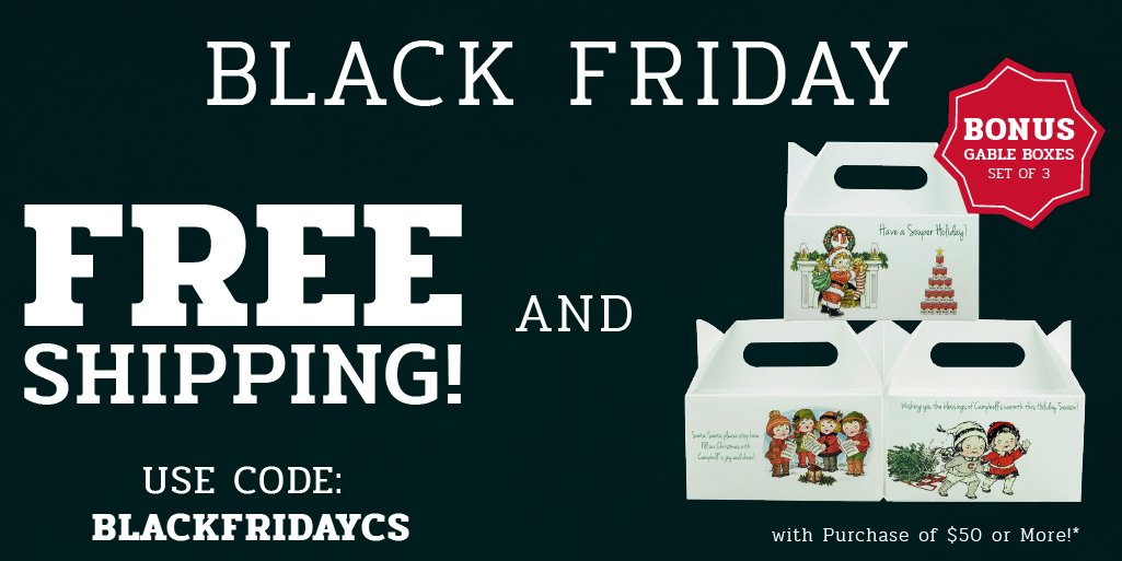 theCampbellShop's tweet photo. Shop and save! Get your FREE gift and FREE shipping today. #BlackFridayTactics 

https://t.co/s1gVpoo5B9 https://t.co/aVubPbt0F6