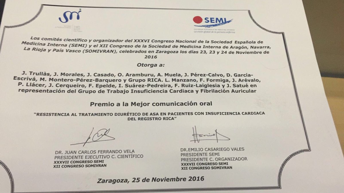jc_trullas's tweet photo. Muy contentos por el Premio a la mejor comunicación oral en la #37semi #semituiteros @cistatin @Cardioclinico https://t.co/HzcIFdiOuo
