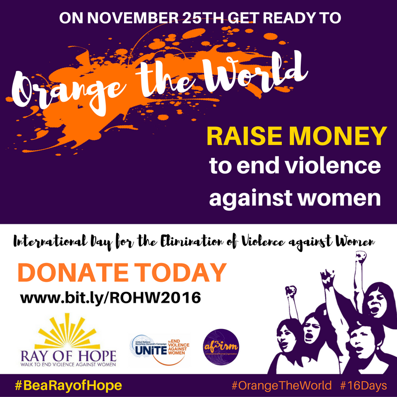 RayofHopeWalk's tweet photo. This year's theme: RAISE MONEY to END Violence Against Women! Consider contributing to the ROHW today! #orangetheworld #16days #Bearayofhope https://t.co/H4mLUplhXI