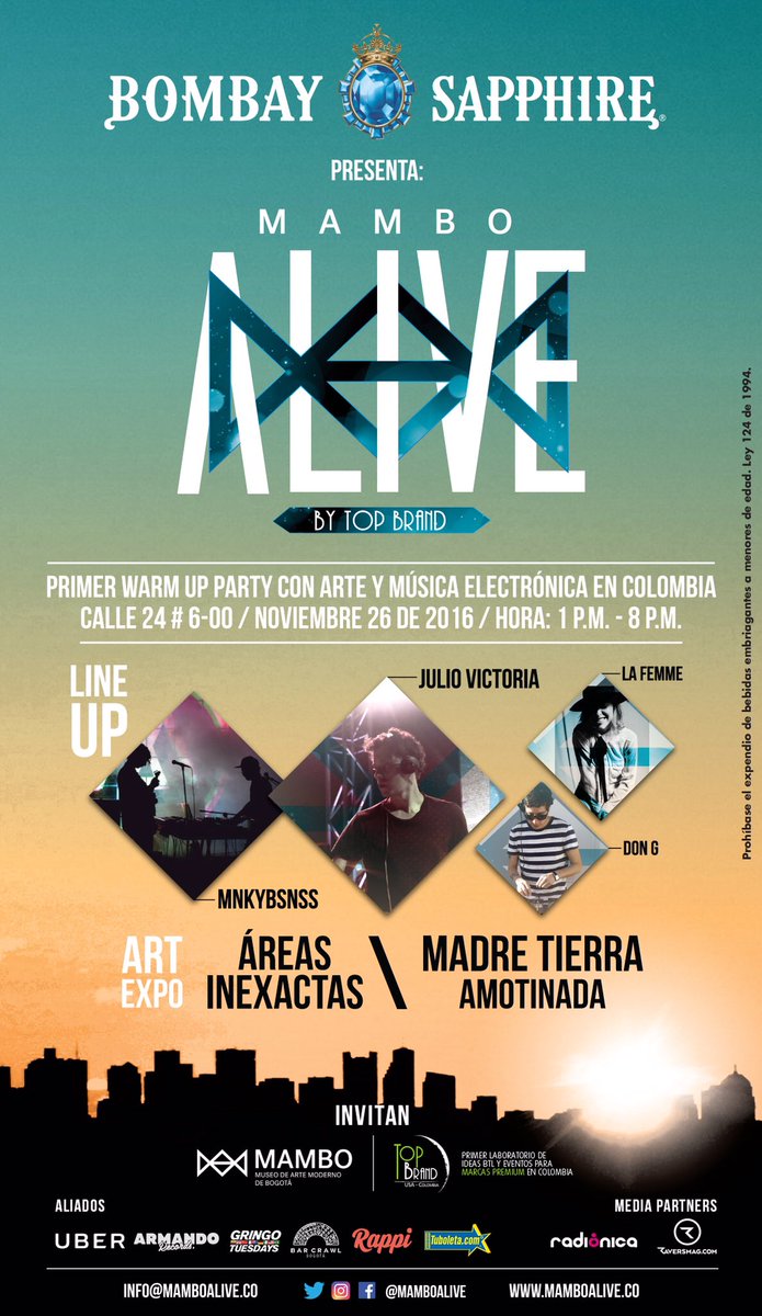 MamboAlive's tweet photo. Mañana es nuestro @MamboAlive El Primer Warm Up Party con Arte y Música Electronica en Colombia. 1pm - 8pm  @_mambogota @EnriquePenalosa https://t.co/wRpH1WNiak