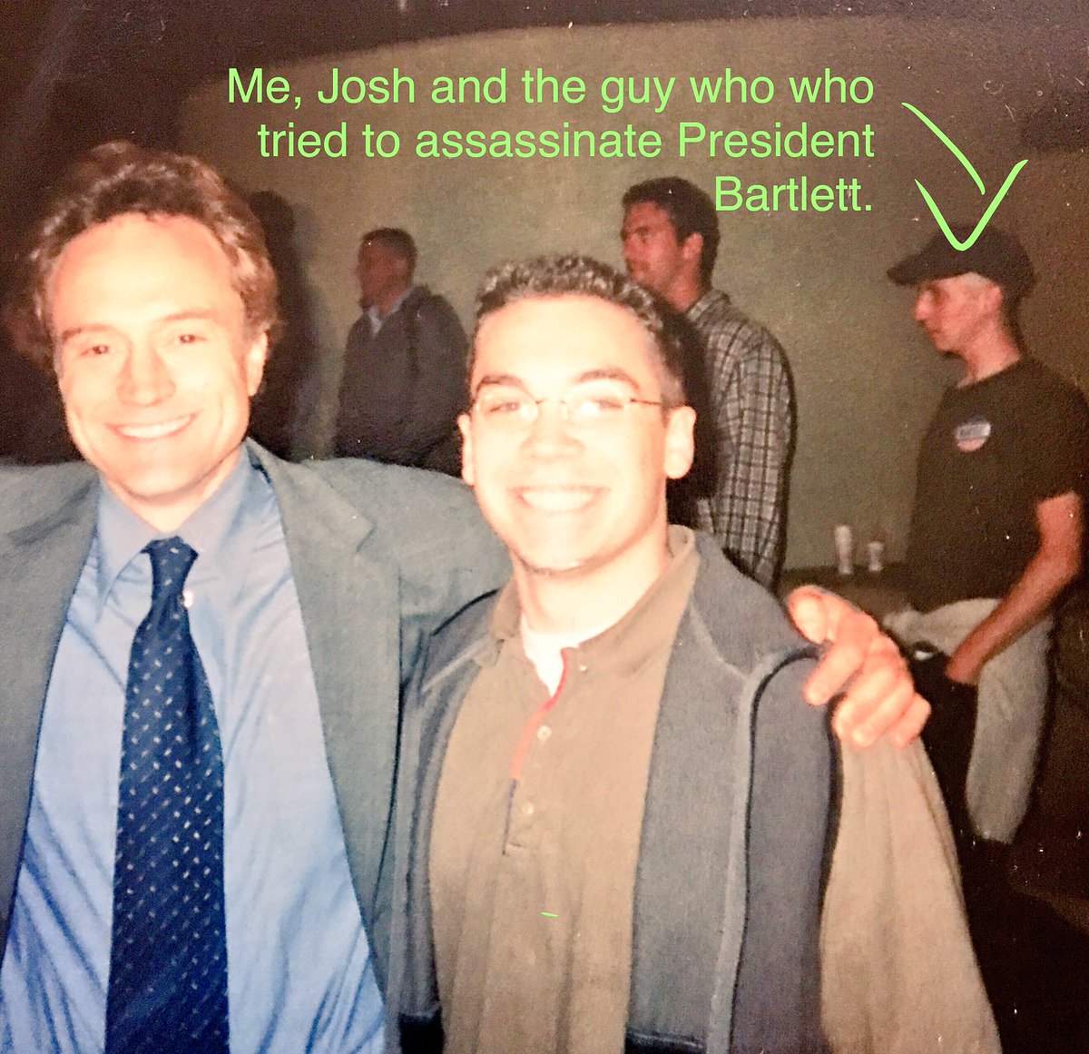 zdulli's tweet photo. Looking through old photos and just noticed who was in the background of this photo from the set of The West Wing. #WestWingWeek https://t.co/ADTOvKa8r5