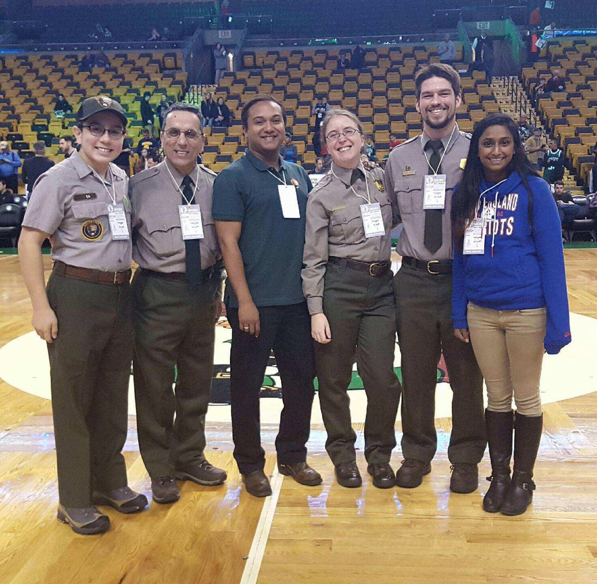 BOAFNPS's tweet photo. Your favorite NPS rangers on the parquet #FindYourPark #NPSBoston https://t.co/q4QLmf2IbN