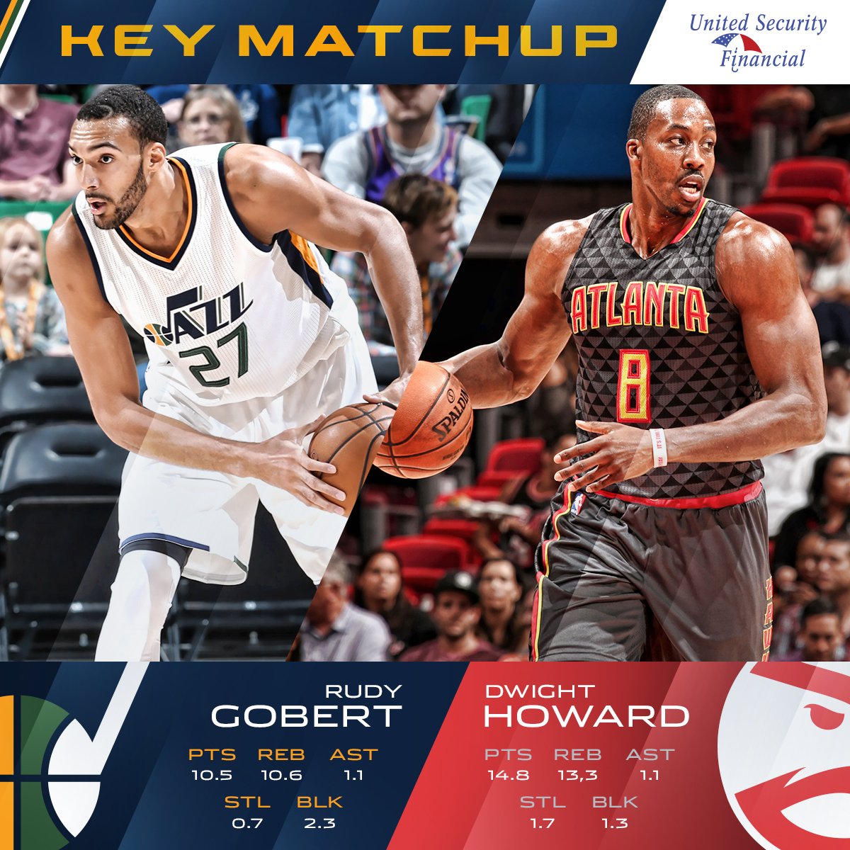 Tonight's 🔑 Matchup: Gobert vs. Howard  #TakeNote #ATLatUTA https://t.co/LGX1QuxyKB