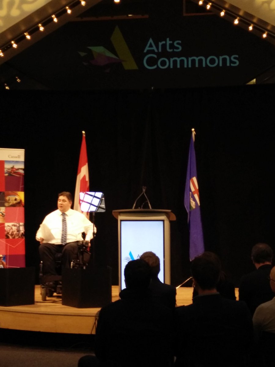 JocelynPhu's tweet photo. "Arts is abt the sticky stuff that keeps Canadians together" @kenthehr explaining why investment in CND arts &amp; culture is important #yycarts https://t.co/cENUXHSRuL