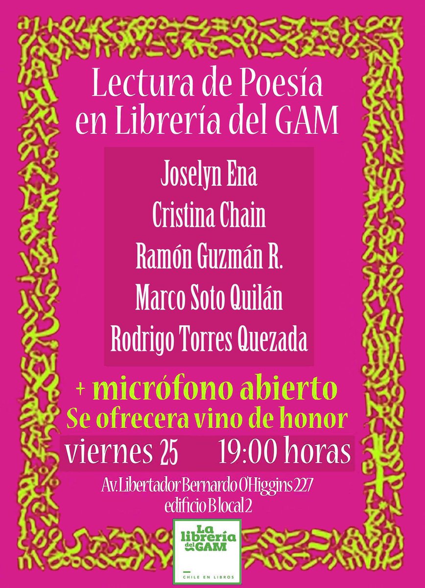 Hoy (25/11), a las 19 hrs., continúa #CiclodeLecturas en <a href="/libreriadelgam/">Librería del GAM</a> Con Joselyn Ena, Cristina Chain, Ramón Guzmán y Marco Soto. #gratis