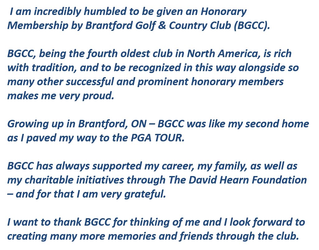 HearnDavid's tweet photo. I am extremely humbled to be given an Honorary Membership by @BrantfordGolfCC Thank you so much. https://t.co/BrR3Qm2OCl