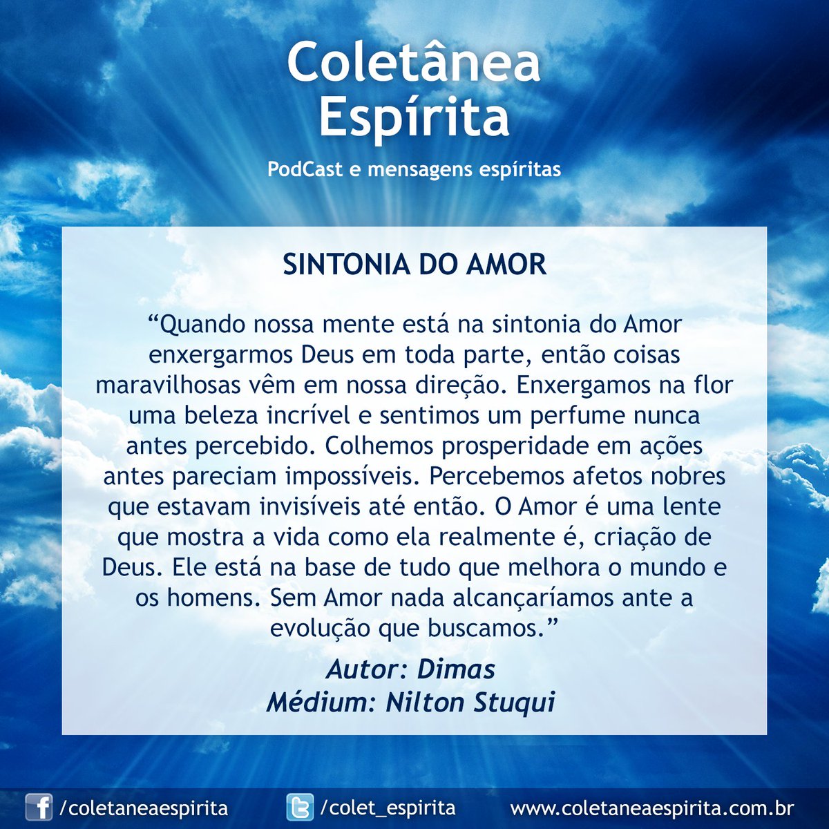 colet_espirita's tweet photo. Sintonia do Amor. Acesse e ouça nosso podcast com palestras espíritas: https://t.co/tBQz8VvBpB #mensagem #espírita #espiritismo https://t.co/b6ZTfis2j8