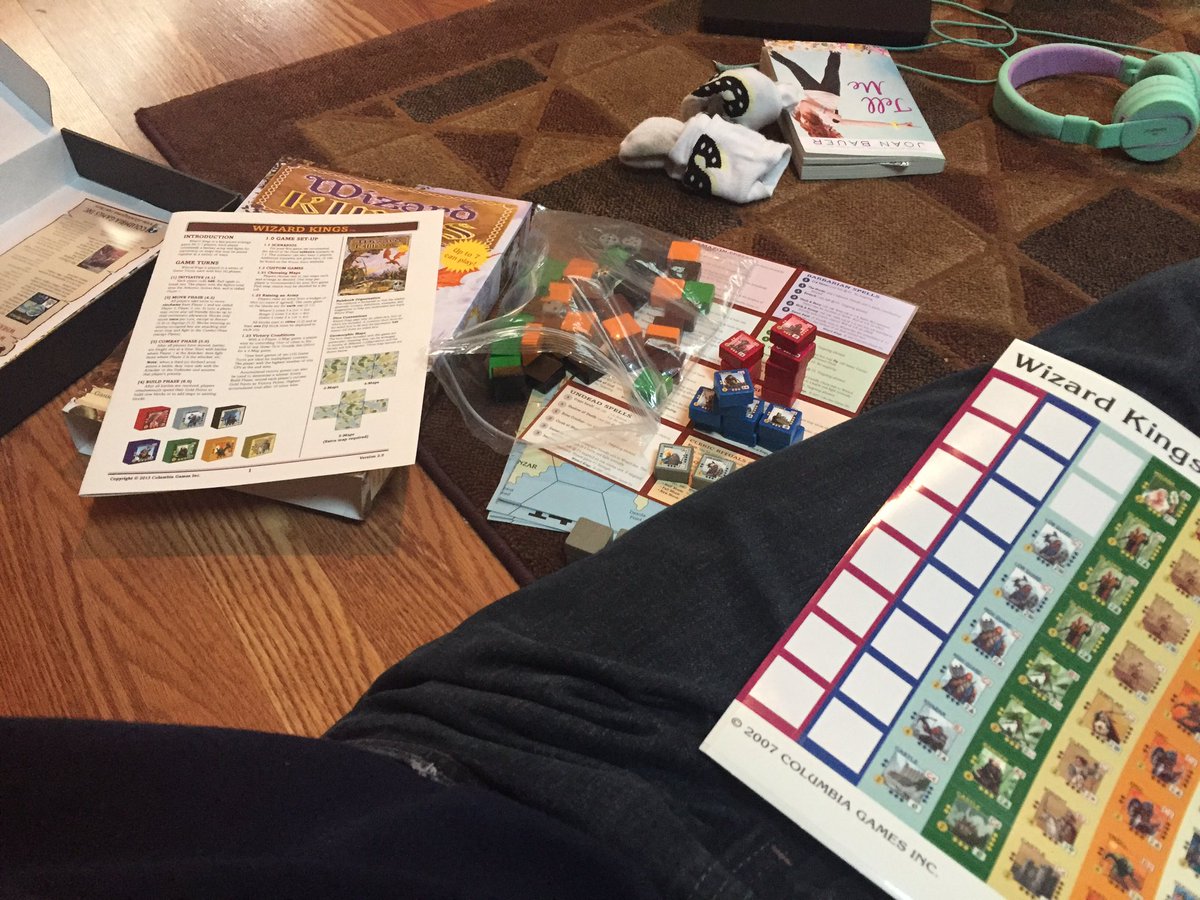CBJ_Paul's tweet photo. Stickering #WizardKings from @ColumbiaGames while watching #Elf and the girls making Christmas lists. Not a bad Friday night at all. https://t.co/X7L3JM4fNy