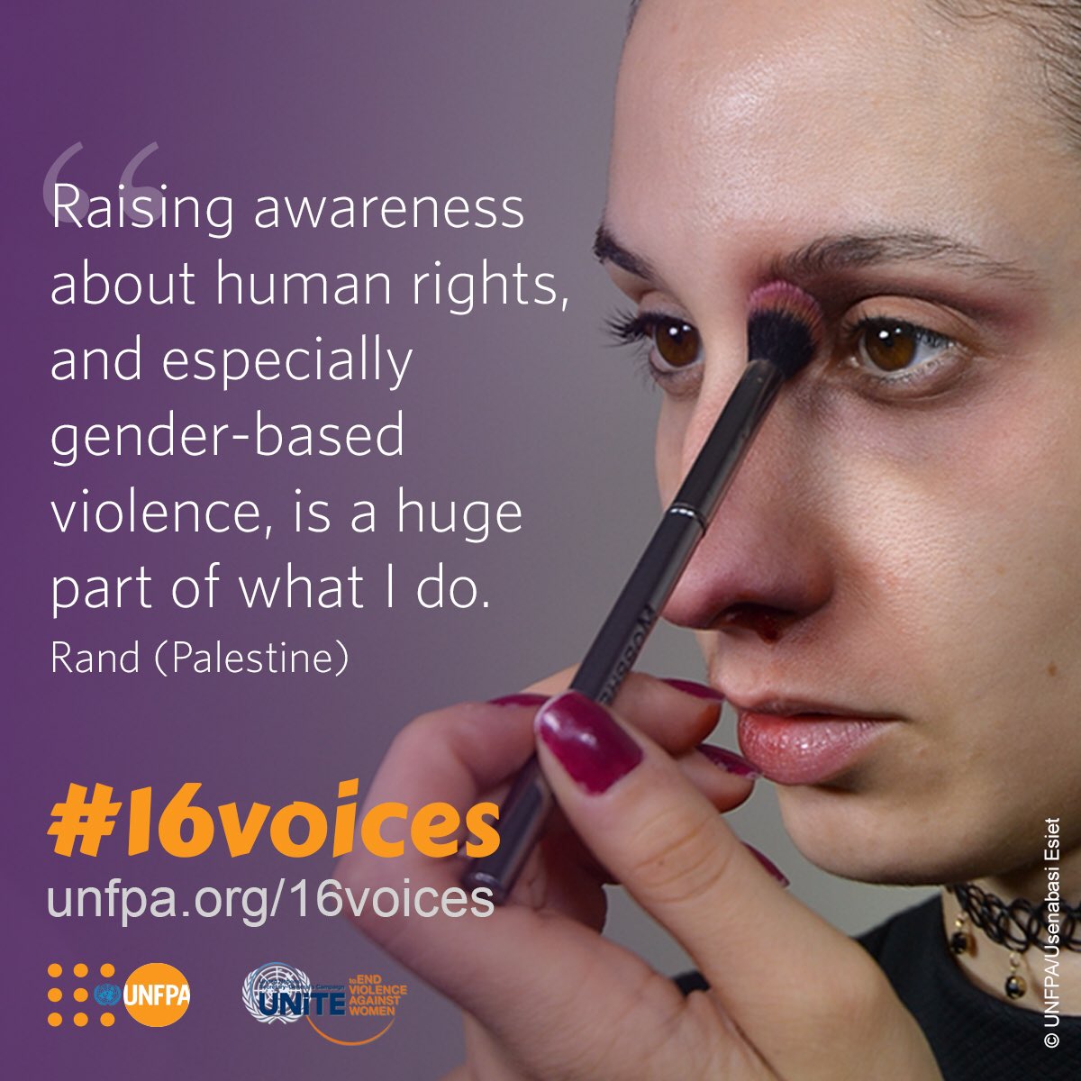 UNFPA's tweet photo. This Palestinian artist/activist uses her face as a canvas to draw attention to social issues: https://t.co/uNJTFOpUOp #16voices #16days https://t.co/gKld3r2LzB