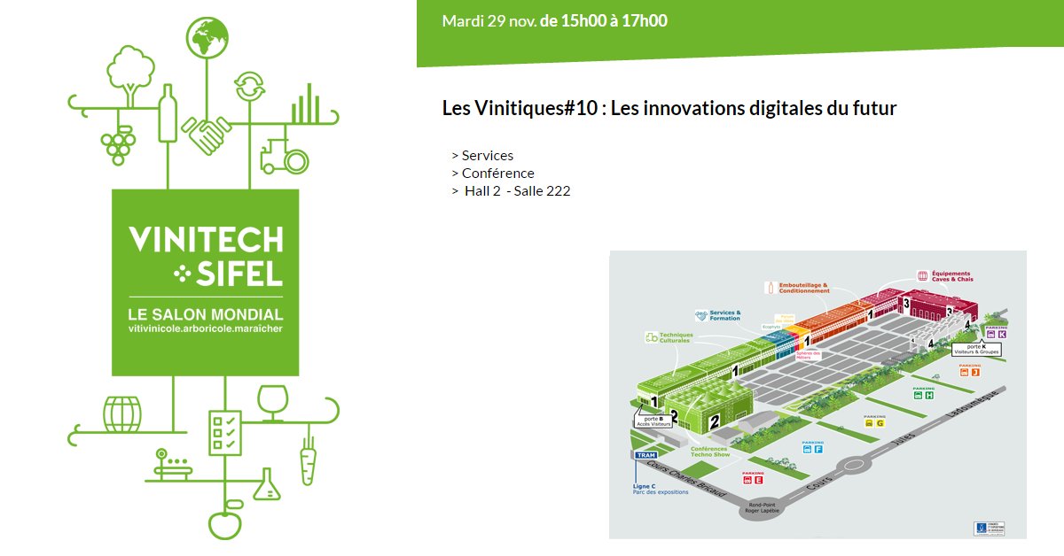 vinitechsifel's tweet photo. 🍇 [Conférence 15h-17h]
Les Vinitiques#10 : Les innovations digitales du futur par @Inno_vin
Hall 2 Salle 222 #VinitechSifel https://t.co/TKM31p0sVC