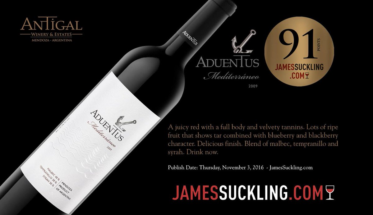 We are thrilled that our Antigal Aduentus Mediterraneo red blend received 91 points from James Suckling!