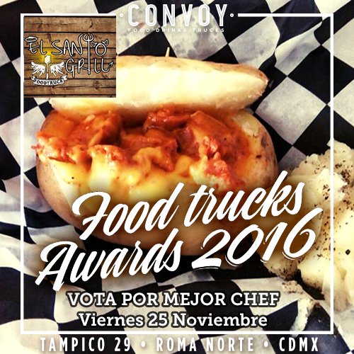 convoy_mx's tweet photo. Ven a disfrutar de El Santo Grill - Food Truck ! 
Combo de $200 x 4 platillos para que votes por tu food truck favorito! 
#FoodTrucksAwards https://t.co/qRBhQHJD6h