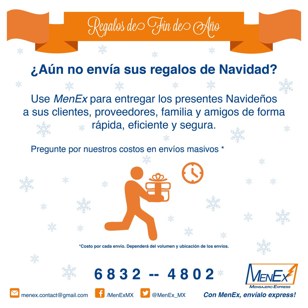 MenEx_MX's tweet photo. #MeGustaDiciembrePara usar @MenEx_MX y enviar todos mis presentes navideños
#EnEstasFechasSiempre hay mucho tráfico
#BuenViernes
#DiaNaranja https://t.co/7EMKSeHNCr