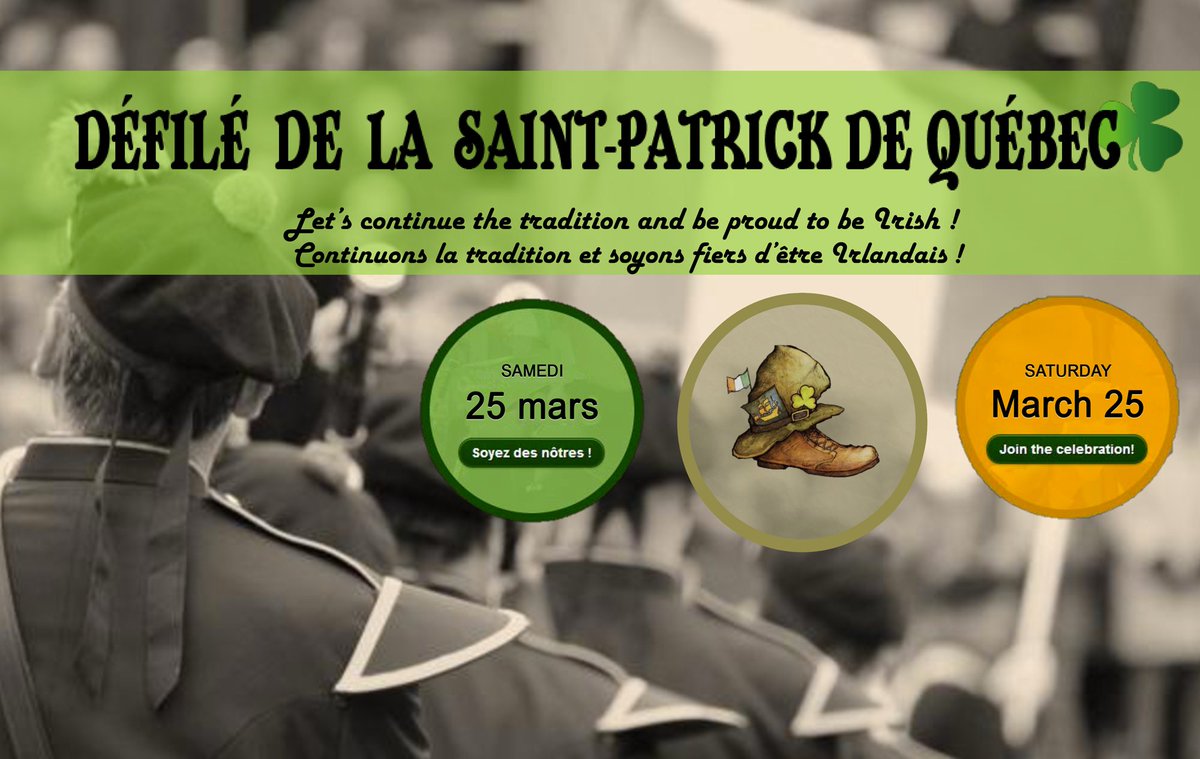 stpatrick_qc's tweet photo. La 8e édition du Défilé de la Saint-Patrick de Québec se tiendra le samedi 25 mars 2017! #StPatricksDay #Quebec https://t.co/NpfaLZNxR6