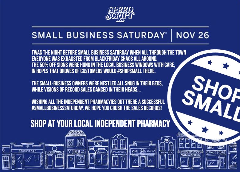 speedscript's tweet photo. Gear up for #SmallBusinessSaturday! .@ShopSmall at your local #independentpharmacy November 26th! https://t.co/hh3EH2U5fz