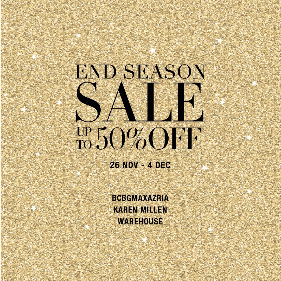 End Season Sale now on: up to 50% off at Warehouse, BCBGMAXAZRIA &amp; Karen Millen!
More info: bit.ly/2fxOpY4