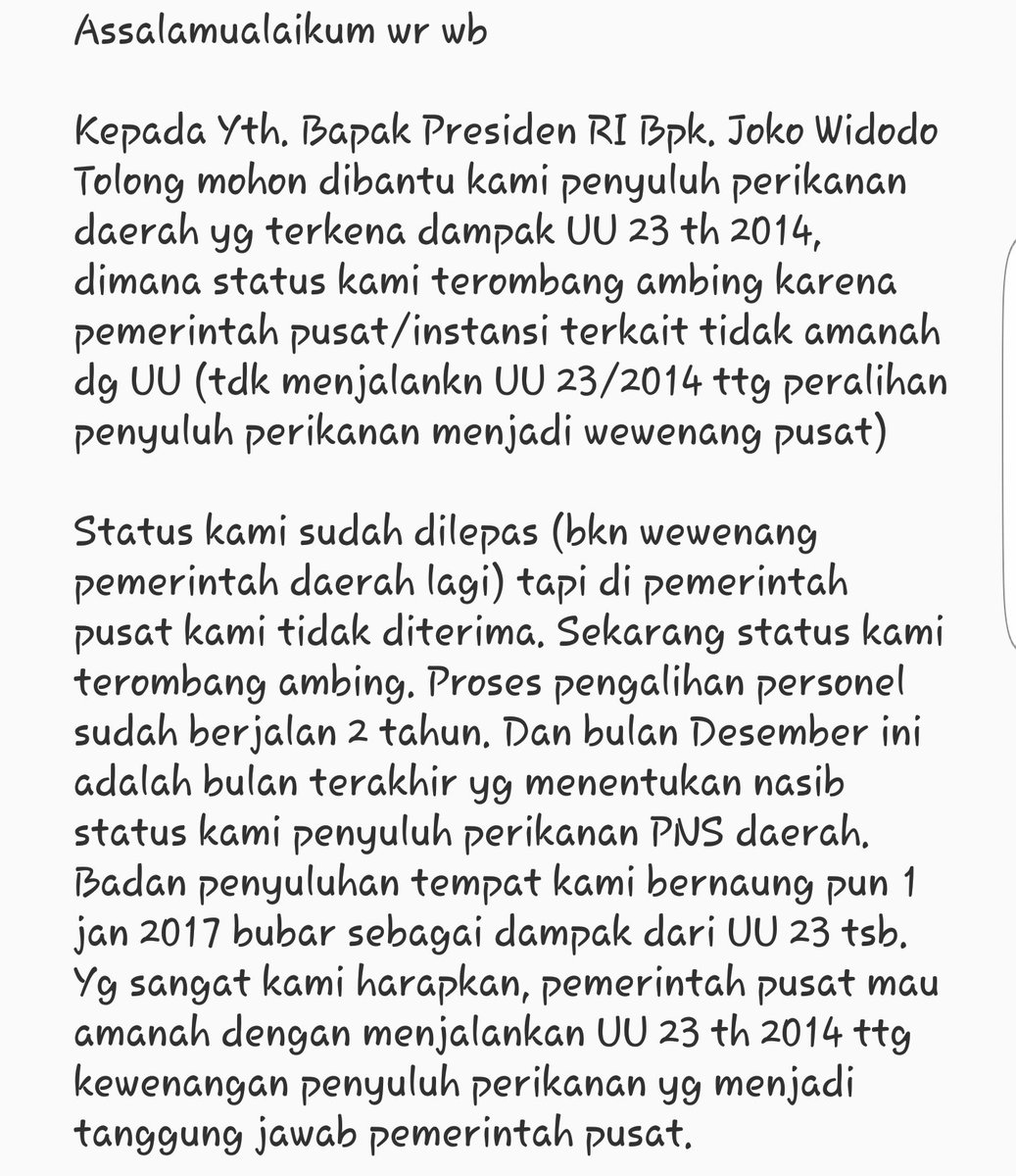 donna_cutest's tweet photo. Kepada Yth. Bapak Presiden RI
Bapak Presiden Kami, Bapak @jokowi 
Dari : Penyuluh Perikanan PNS Daerah https://t.co/kZnK79Ko67