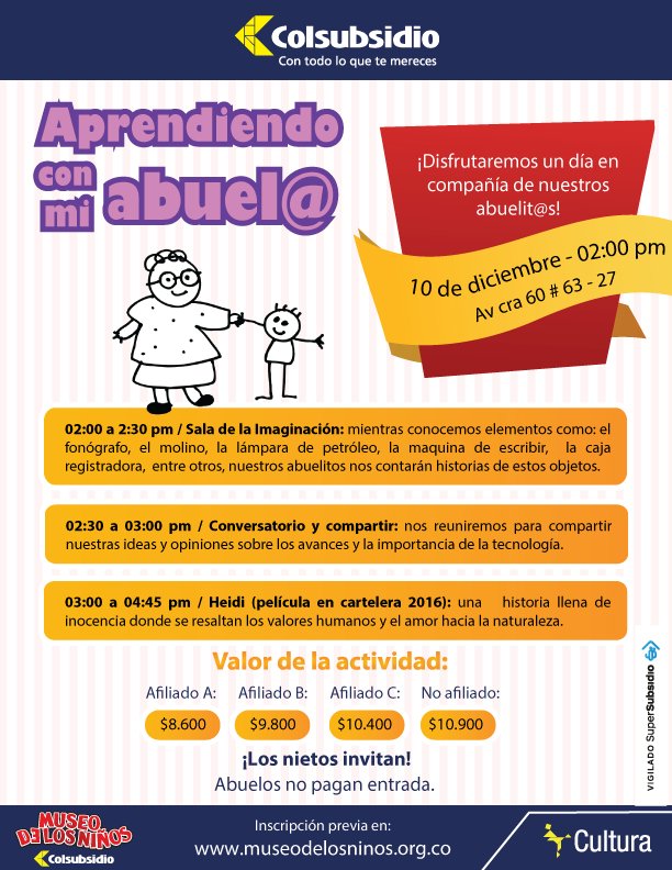 ¡Invita a tu abuelo a pasar una tarde divertida! Tendremos un compartir y la película #Heidi Info en: bit.ly/2gwaWpO