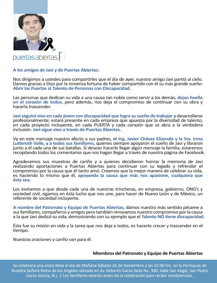 Paabp's tweet photo. Con profundo dolor, les compartimos el siguiente Comunicado Oficial de Puertas Abiertas https://t.co/k6NRj2xWWs