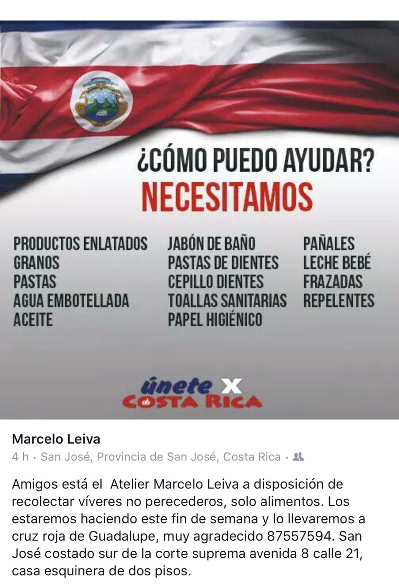 Amigos Necesitamos su apoyo el atelier está a disposición para recolectar víveres. Fuerza y Amor . ❤️🇨🇷❤️