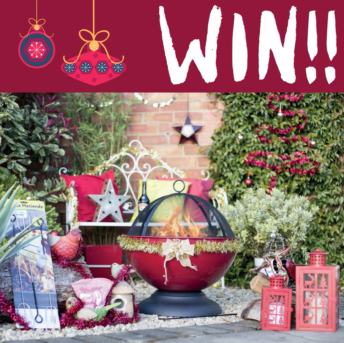 LaHaciendaGB's tweet photo. #RT &amp; #FOLLOW for a chance to #WIN this #Christmas winter warmer hamper! Includes Globe firepit, lanterns, decor, Baileys liqueur &amp; more! https://t.co/EfyrbgTv6O