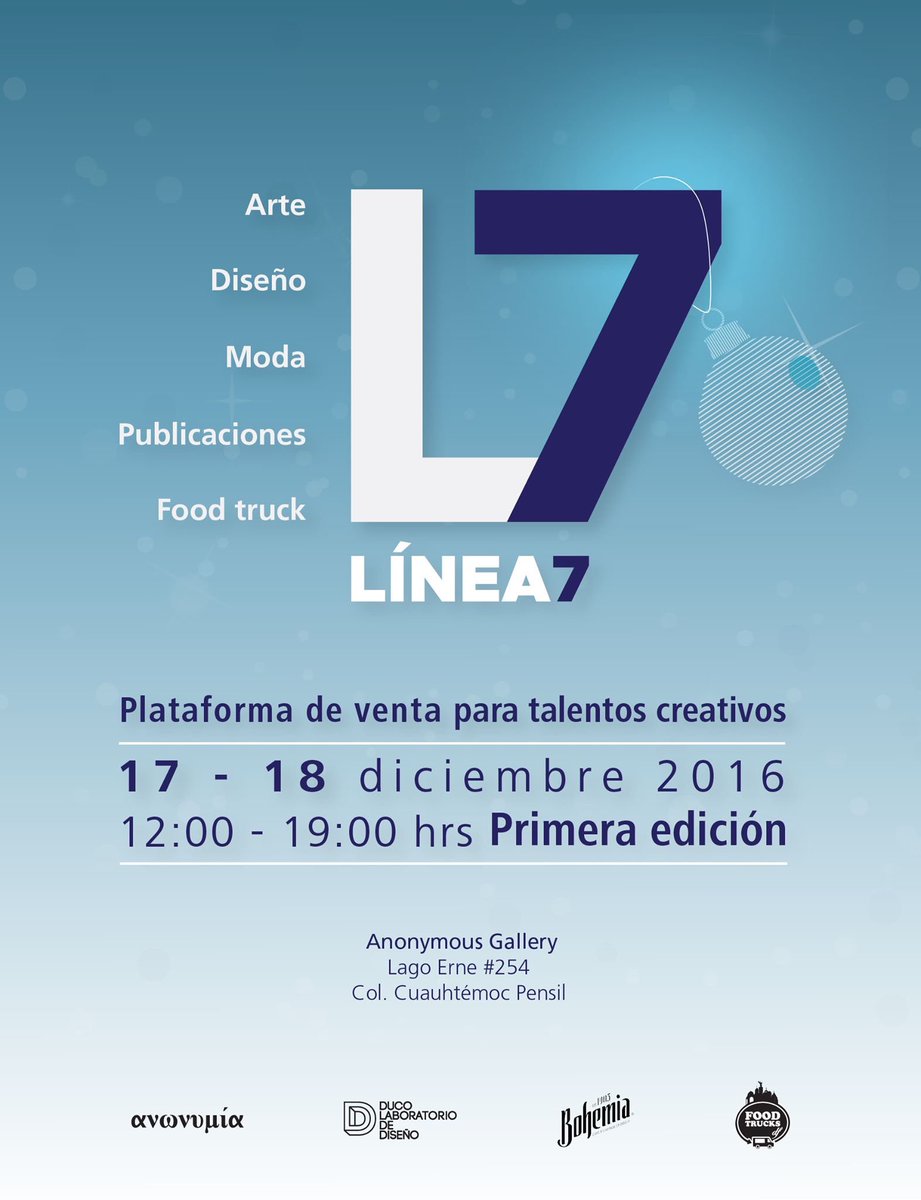 micuiztli_'s tweet photo. Este 17 y 18 de Diciembre #Linea7 #AnonymousGallery #SavetheDate #WinterSale #DUCOlab #BohemiaRecom ienda #FoodTruckDF #CDMX #HechoenMexico https://t.co/rQu5kYkz5l